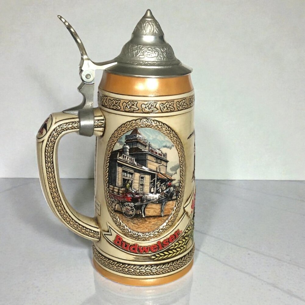 Budweiser Lidded Beer Stein Vintage Limited Edition "G" Series 1987 9.5" Tall